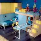 Blue and Yellow Teen Room with Twin Bunk Beds