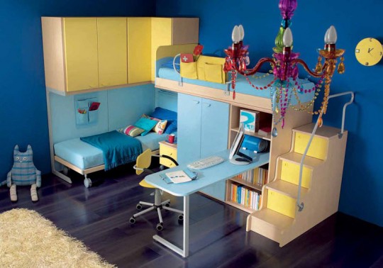 Blue and Yellow Teen Room with Twin Bunk Beds - Interior Design Ideas