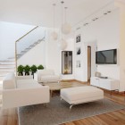 Contemporary White Living Room Plants with LCD TV