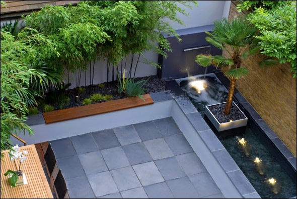 Contemporary Couryard Water Feature Bamboo Grass