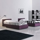 Cool Teen Room Designs with Purple Bed and Black Rugs