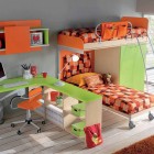 Grey Childern Bedroom with Orange and Green Bunk Beds