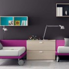 Grey Kids Room with Purple Bed Furniture