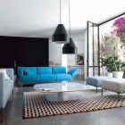 Luxury Living Room with Black Lamps Blue and White Sofas