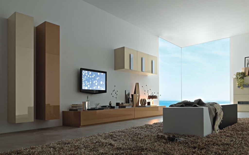 Modern Living Room with Wooden Wall Unit Furniture