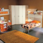 Orange Kids Room with Closet and Rug