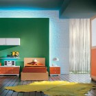 Orange and Green Childern Room with Yellow Rug