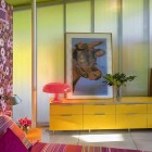 Pink Bed Room and Yellow Rack with Decorative Art Cow Head