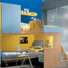 Yellow and Blue Bunkbed with Glass Wall Decor