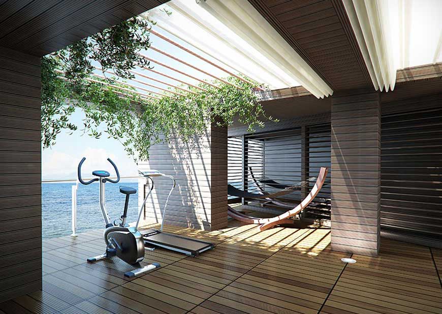 Relax Home Gym with Open Roof Sea View