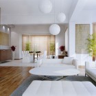 White Living Room Plants with Wooden Floor