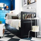 White and Blue Badroom with Chess Floor Decor