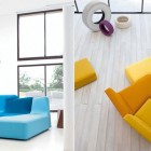Yellow and Blue Modern Couches White Living Room