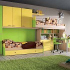 Yellow and Green Teen Room with Twin Bunk Beds Furniture