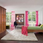 Classic Girls Room with Pink Curtain and Big Wood Wardrobe