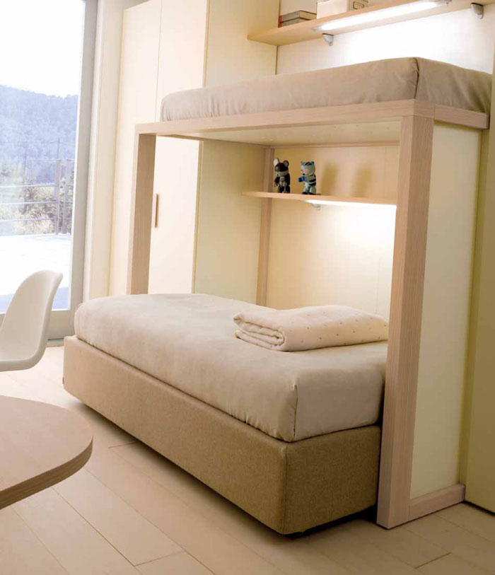 Cream Sliding Bunk Beds Design Ideas