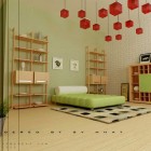 Creative Youth Room with Red Box Chandelier