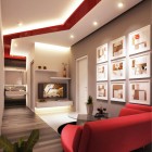Modern Living Room Combines White and Red Ceiling Vibe