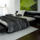 Modern and Elegant Black Bedroom with White Rugs