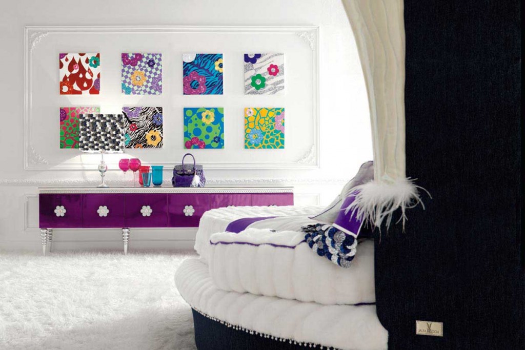 Purple Bedroom Design with Wall Decorations