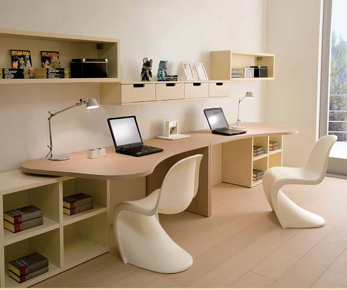 Twin Study Desk with Unique White Chairs