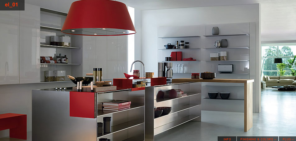 Beautiful Stainless Steel Kitchen Design with Red Accents