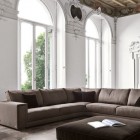 Modern and Minimalist Living Room with Brown Sofas