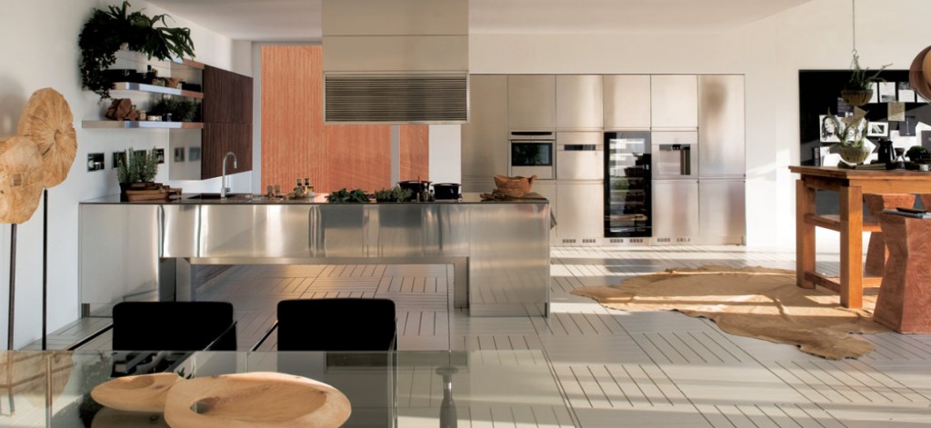 Large Kitchens with Stainless Steel Furniture Set