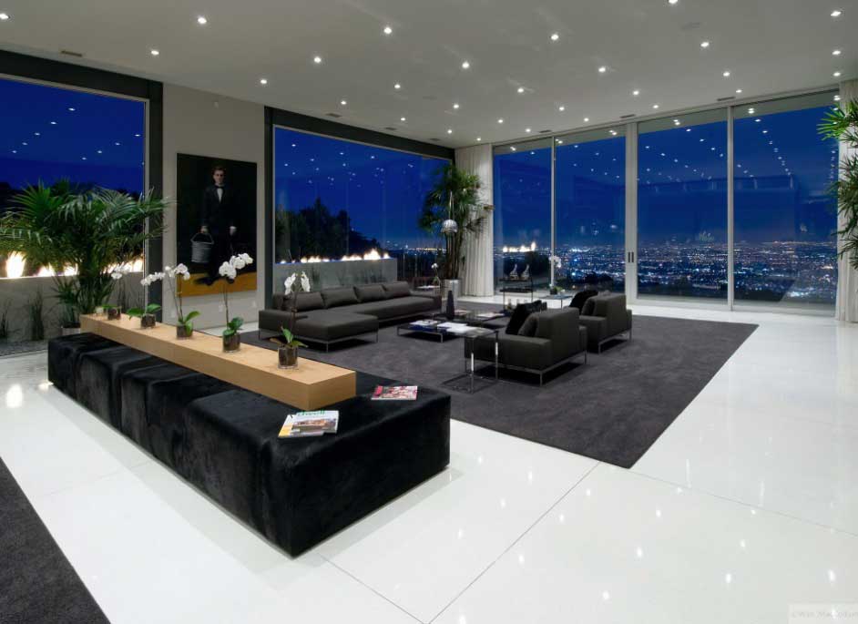 Luxury Living Room with Large Glass Wall Ideas