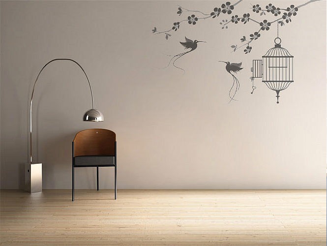 Modern Wall Stickers Birds and Cage Design