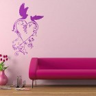 Wall Sticker Purple Birds with Pink Sofa