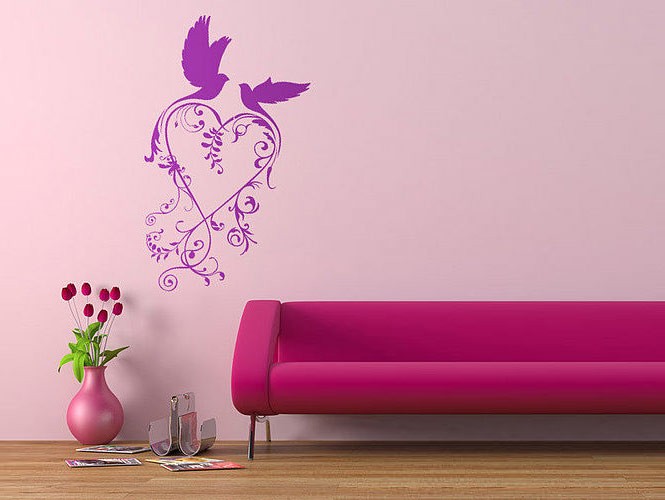 Wall Sticker Purple Birds with Pink Sofa