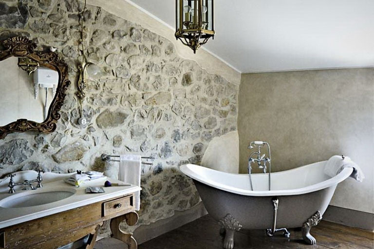 Luxury and Classic Bathroom Style with Elegant Rock Wall