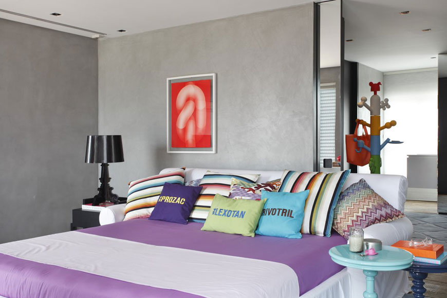 Modern Grey Bedroom with Purple Cover