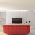 Minimalist White TV Room with Red Sofas Ideas