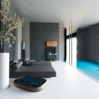 Modern Lounge with Grey Sofas and Indoor Pool Ideas