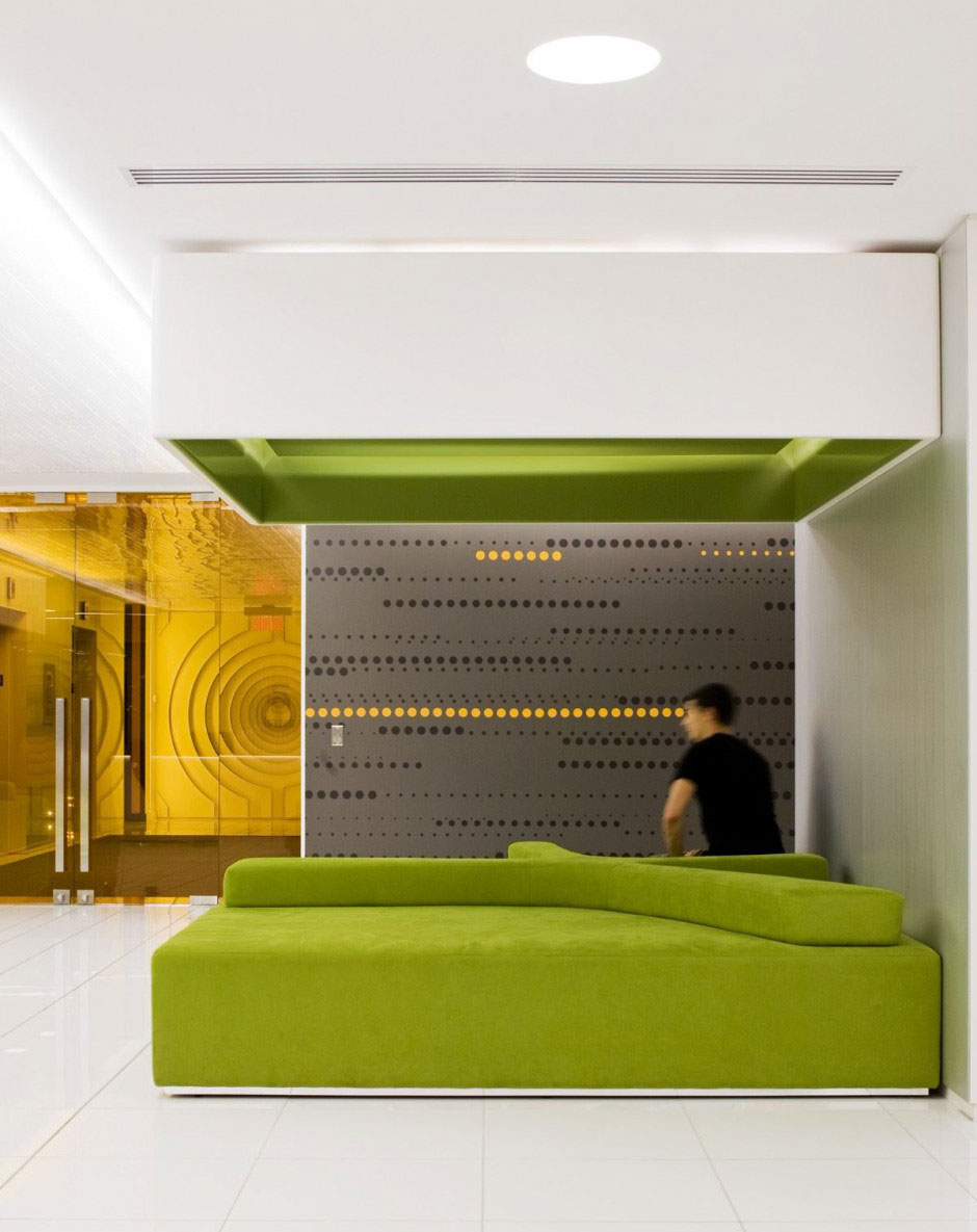 Office Relaxation Space with Comfort Green Couch