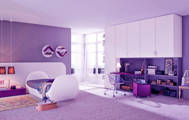 Beautiful Purple Bedroom For Girl Interior Design Ideas