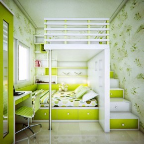 Catchy Kids Bedroom with Lime Green Color Ideas