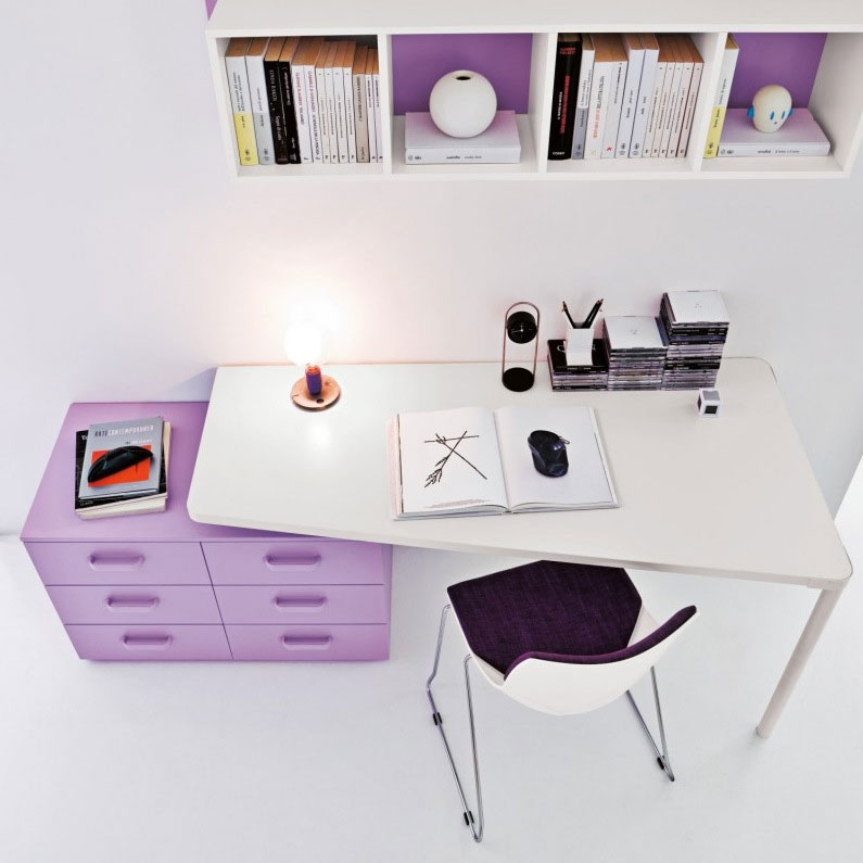 Catchy Modern Light Purple Study Desk Interior Design Ideas