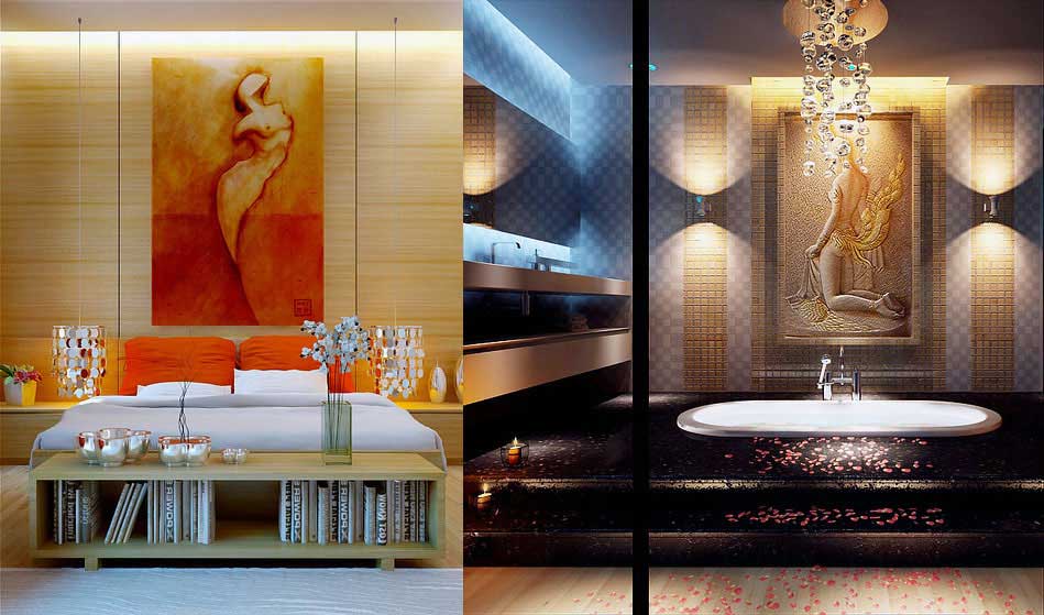 Japan Bedroom Design and Sunken Bath Ideas