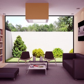 Minimalist Living Room with Garden Lawn View