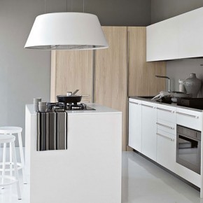 Modern Smaller White Kitchen with Light Wood Elements