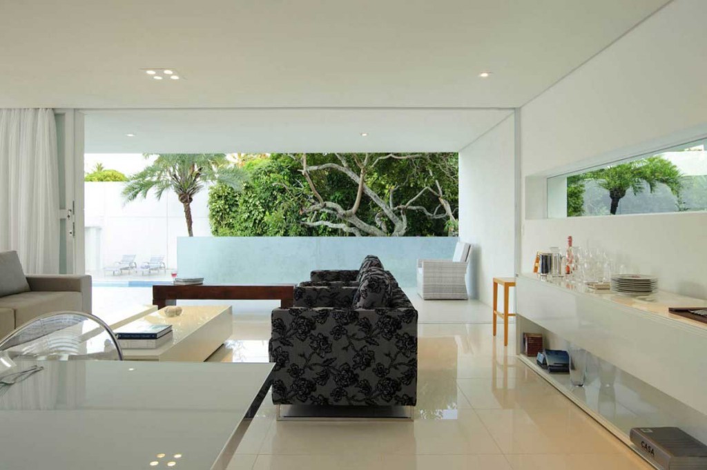 Modern White Living Room with Grey Flower Sofa