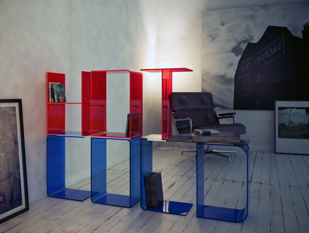 Red Blue Acrylic Letter Shelves Design
