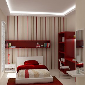 Red and White Girly Room With a Feature Wall