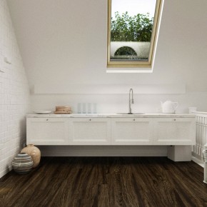 White Attic Kitchen with Sloped Ceiling