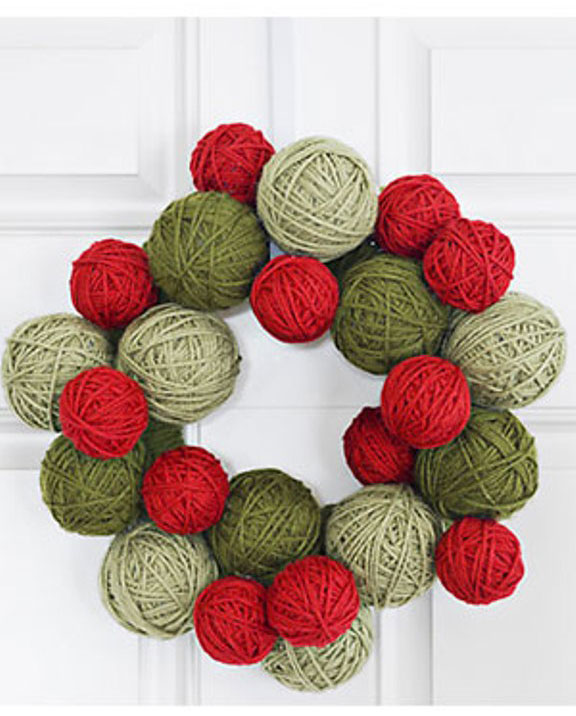 Wool Round Christmas Decor in Red and Green Color