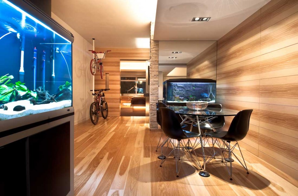 Beautiful Wood Dining Room with Aquarium
