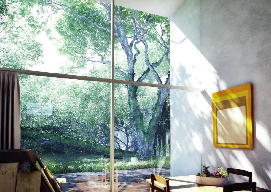 Large Glass Window with Garden Views Interior Design Ideas